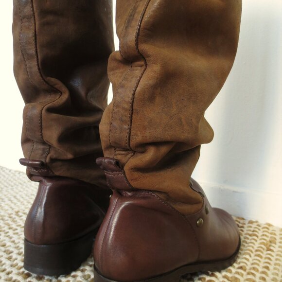 Tall Brown Leather Slouch Boots Knee High - Picture 4 of 8
